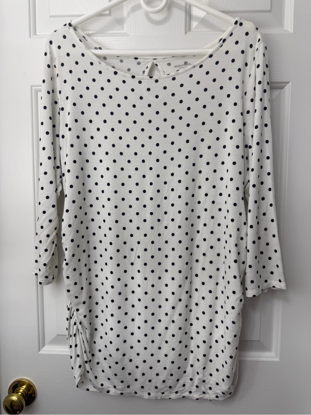 Motherhood Maternity White Top with Black Polka Dots